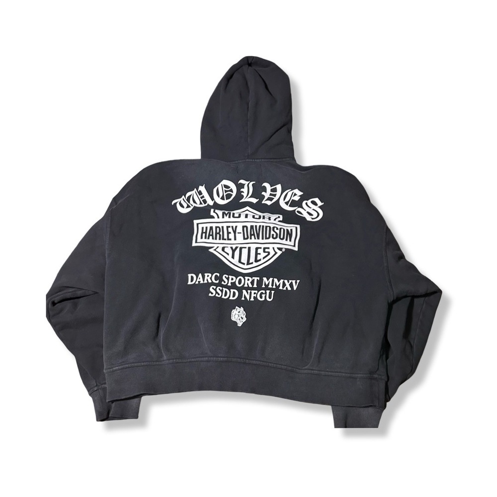 Darc Sport Harley-Davidson Hoodie Mens L Black Excellent Wolves Zip Up Cropped